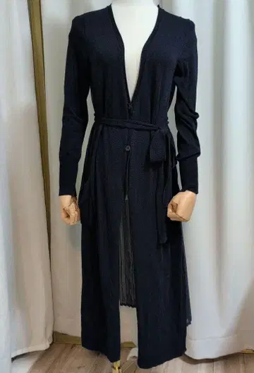 피치 존 네이비 롱 가디건 허리 벨트 포함
