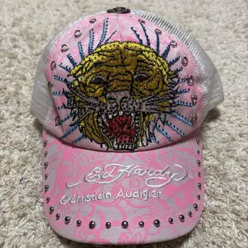 Ed Hardy 호랑이 자수 캡 핑크