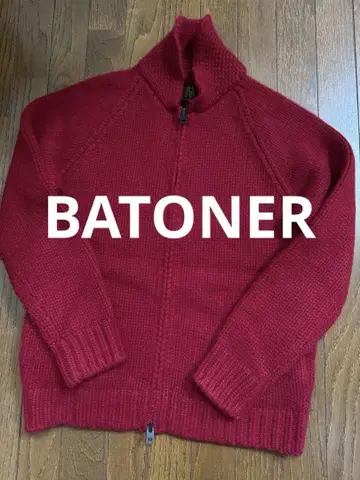 바토너 BATONER 빨간색 니트 카우친 지퍼 가디건 캐시미어