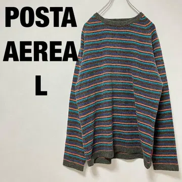POSTAAEREA 울 보더 스트라이프 긴팔 면 혼방 상의