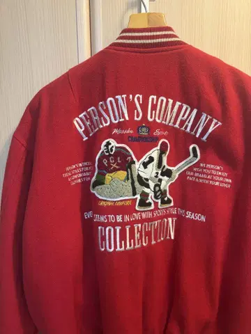 PERSON'S 바시티 자켓 레터드 아이스하키 레드 와펜