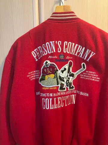 PERSON'S 바시티 자켓 레터드 아이스하키 레드 와펜