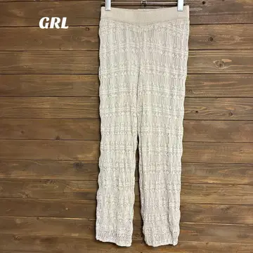 [ 그레일 ] GRL 베이지 레이스 편직 팬츠 허리밴딩 S