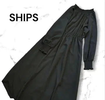 SHIPS 쉽스 네이비 맥시 셔링 아지메 롱 원피스