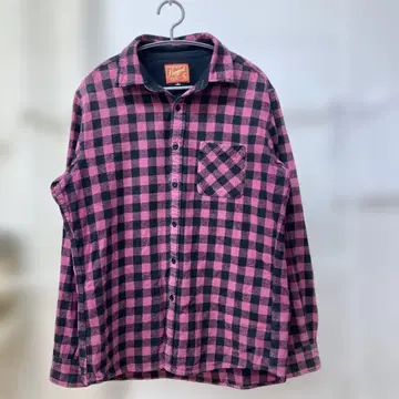 UNIQLO 플란넬 긴팔 셔츠 핑크와 블랙 체크