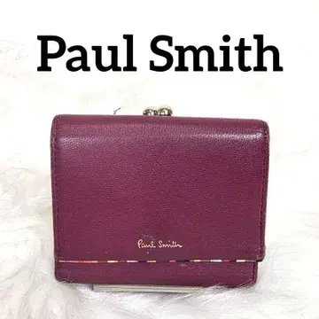 폴스미스 레드 가죽 레인보우 골드 가마구치 3단 폴더형 미니 지갑