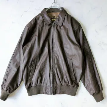 [ 레어 사이즈 ] 빈티지 블루종 카우 가죽 집업 브라운 XL