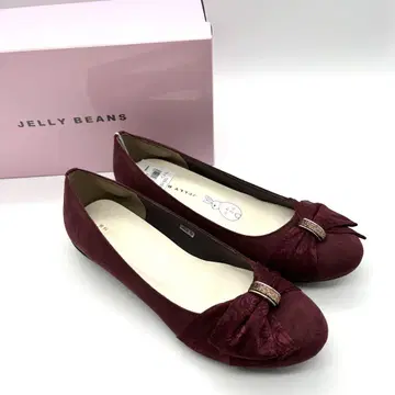 펌프스 로우힐 터번 리본 발레 슈즈 와인색 23.5cm
