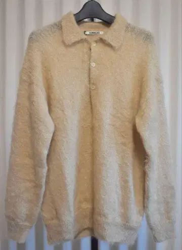 [ AURALEE ] KID MOHAIR KNIT POLO - BEIGE