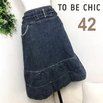 TOBECHIC 투 비 시크 42 허리 리본 펄 데님 스커트