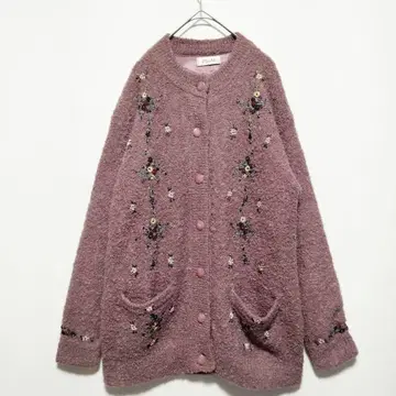 [인기] 모헤어 혼방 꽃무늬 자수 가디건 안감 있음 더스티 핑크 1