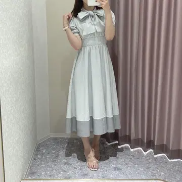 An MILLE 밑단 절개 바이컬러 OP 블루