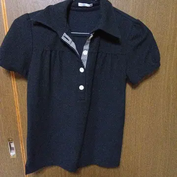 블랙 반팔 셔츠 스트라이프 옷깃