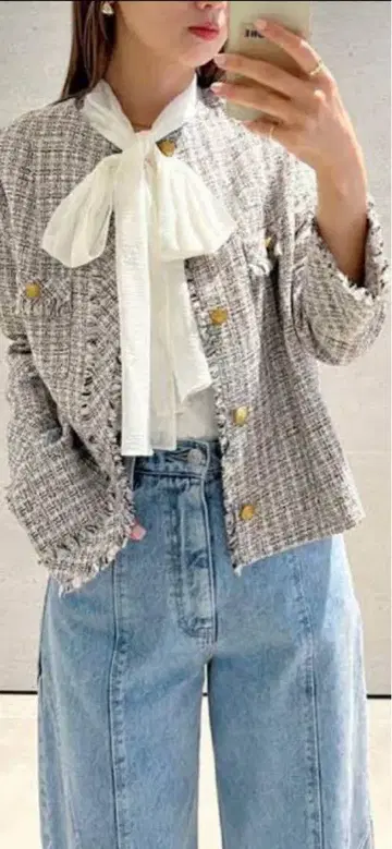 snidel 트위드 노카라 자켓