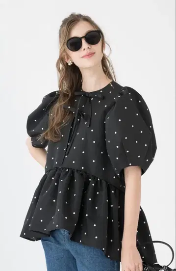 TSURUbymarikooikawa BLACK DOTS 블라우스