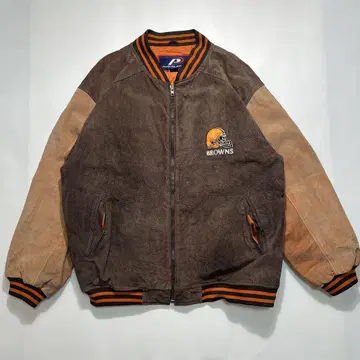 90s NFL 브라운스 스웨이드 바시티 자켓 XL 브라운 Y2K 7211