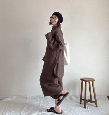 새상품 미사용 라 시크 바통 린넨 셔츠 & 숏팬츠 셋업