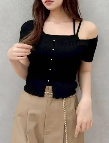 dazzlin 원숄더 레이어드 리브 니트