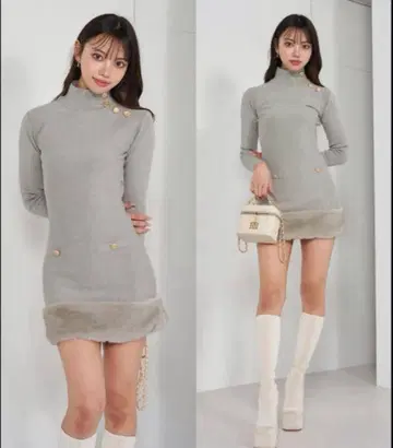 새상품급 다리치 헴퍼 니트 미니 원피스 GRY FL