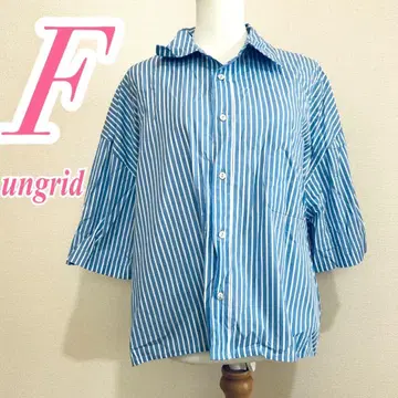 Ungrid 언그리드 블루 화이트 스트라이프 셔츠 F 면 100%