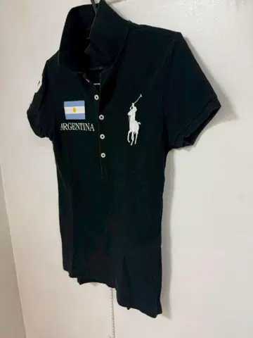 랄프 로렌 M 국기 자수 블랙 피케 셔츠 반팔