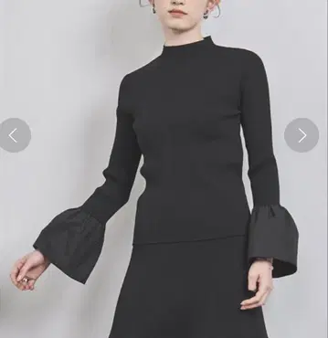 유나이티드 애로우즈 자카드 콤비 플레어 슬리브 니트 블랙