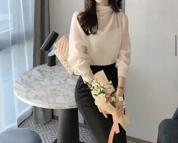 citynwoman 시어 하프넥 블라우스 p612354