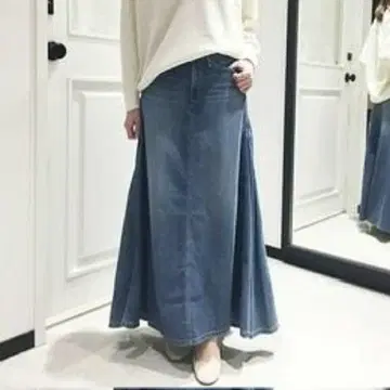 W by wood blue 데님 스커트 PLST 별주 워드 블루