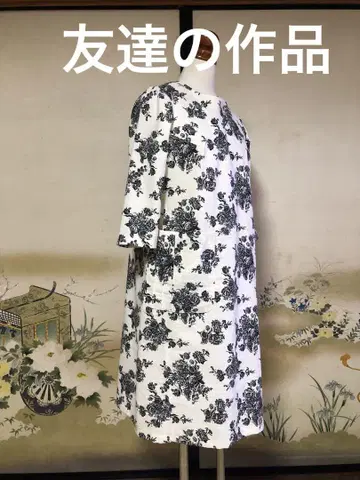 의류 원단(면) 꽃무늬 7부 소매 A라인 원피스