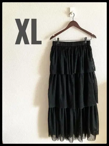 블랙 티어드 롱 스커트 XL
