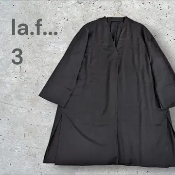 라.에프 - 블라우스 튜닉 블랙 7부 소매 얇은 원단 밴드 카라 V넥
