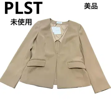 미사용 플라스테 PLST 스트레치 세탁 가능 백 새틴 노카라 자켓