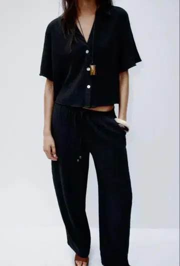[ 셋업 ] ZARA 블랙 숏 슬리브 셔츠 & 팬츠