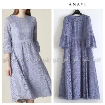 ANAYI 플라워 코드 레이스 플레어 원피스