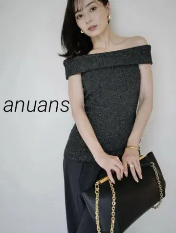 anuans 라메 오프숄더 니트탑 블랙 새상품급