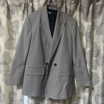 ZARA 체크 무늬 더블 브레스트 자켓 EUR XS
