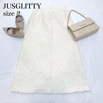 새상품급 JUSGLITTY 트위드풍 롱 스커트 아이보리 2 맥시 길이