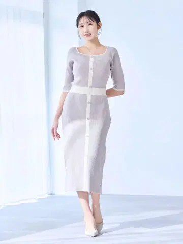 overE 5부 소매 타이트풍 프론트 버튼 리브 니트 원피스 오버이