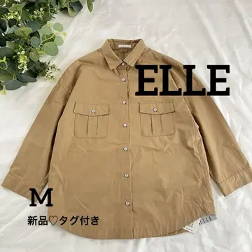 ELLE 새상품 택 포함 베이지 버튼 셔츠 M 38 7부 소매 면 100