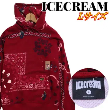 ICECREAM 아이스크림 올 패턴 페이즐리 무늬 풀오버 후드티 L