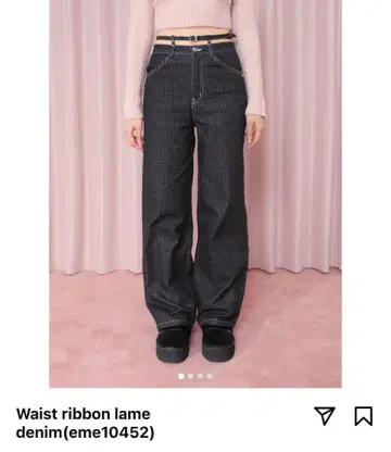 m me eme waist ribbon lame denim 블랙