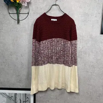 새상품급 THE SHOP TK 남성용 스웨터 아란 무늬 L 보르도