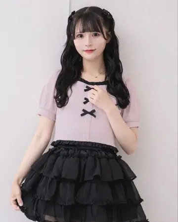 pium 프론트 리본 프릴 티셔츠 핑크
