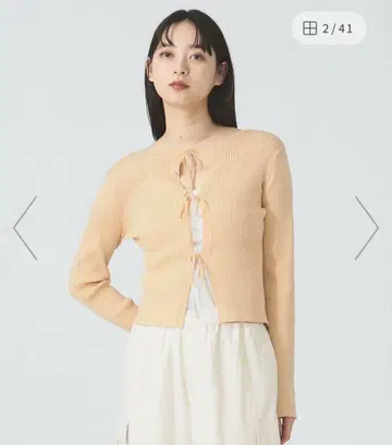 Ray BEAMS 스팽글 리브 리본 가디건