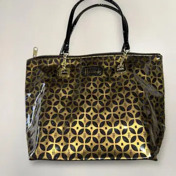 Harrods 골드 블랙 패턴 핸드백