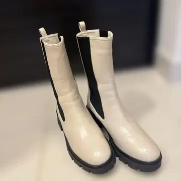 RANDA 아이보리 가죽 사이드 고어 부츠