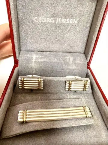 GEORG JENSEN 실버 스트라이프 커프스 & 넥타이핀