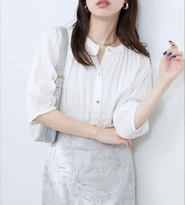 natural couture 마 혼방 개더 블라우스