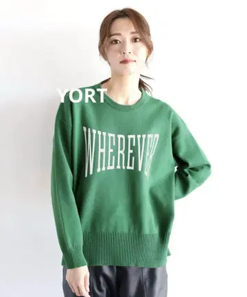 YORT 로고 프린트 니트 그린