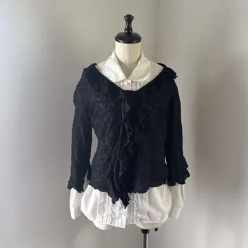 [ ANNA SUI ] 장미 패턴 프릴 블랙 가디건 사이즈 4